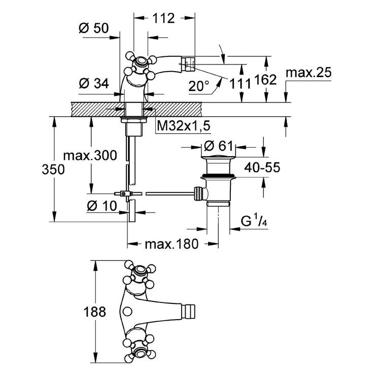 Grohe Sinfonia bidetkraan met waste chroom
