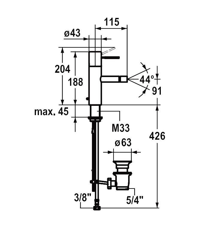 KWC ONO 1-greeps bidetmengkraan met waste bediening chroom
