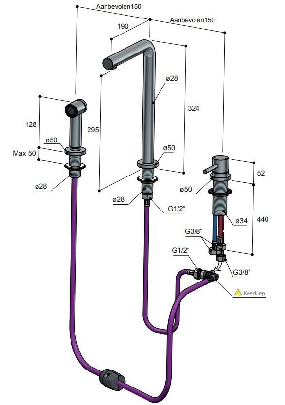 Hotbath Fellow 3 gats keukenmengkraan rosé goud