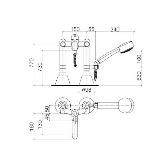 Villeroy & Boch Source by Dornbracht staand badkraan met douchegarnituur chroom (showmodel)