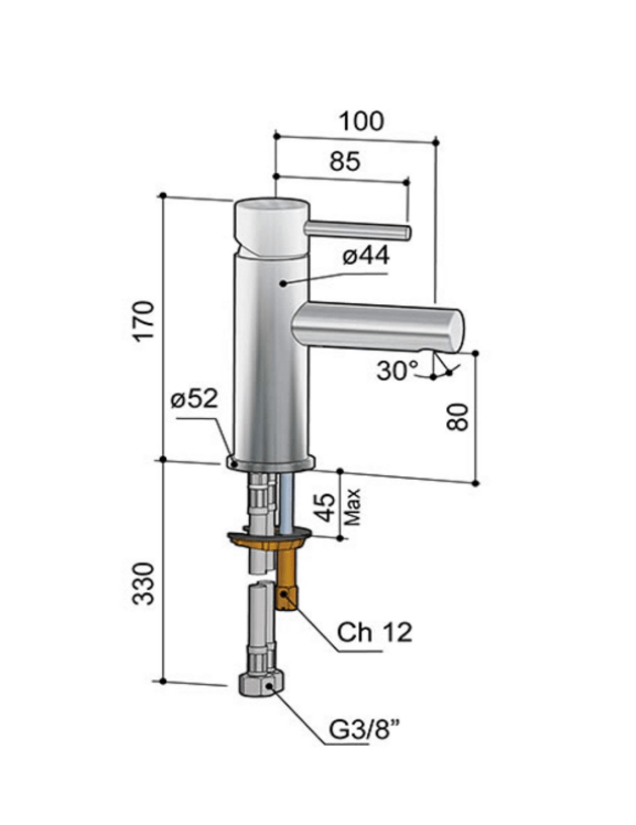Hotbath Buddy B003 ééhendel wastafelkraan recht 17 cm geborsteld nikkel