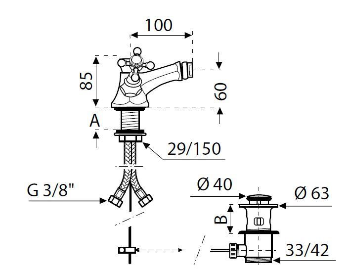 Margot Art Deco France bidetkraan met waste chroom