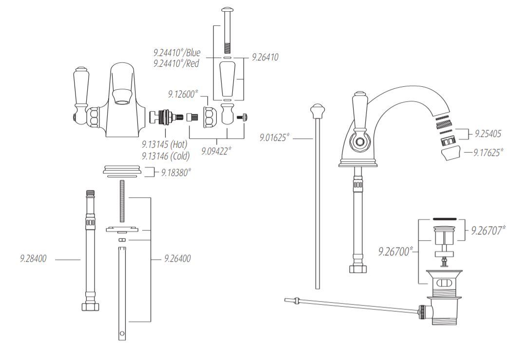 Perrin & Rowe 1-gats wastafelkraan met porseleinen hendels (antiek goud)