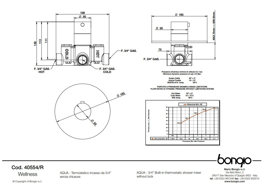 Bongio Squadra, Aqua inbouw centraal thermostaatkraan incl. twee inbouw stopkranen, Geborsteld mat nikkel