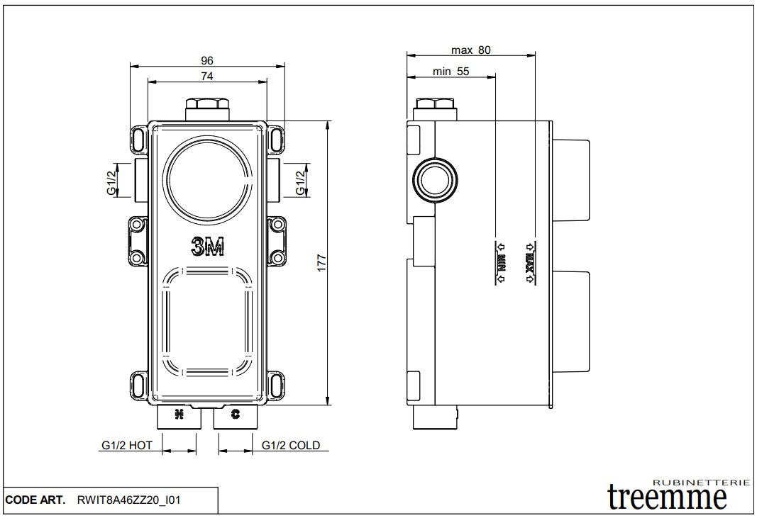 Treemme Ran inbouw thermostaat mengkraan met 2-weg omstelling mat zwart