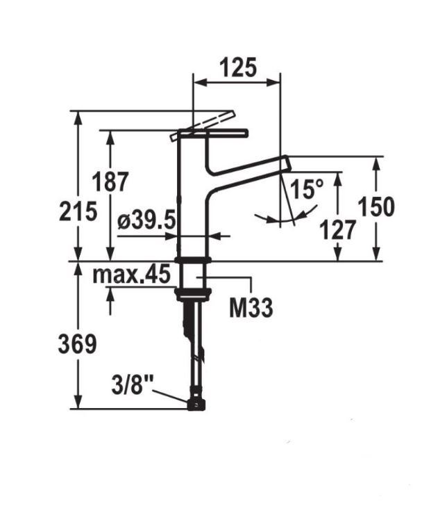 KWC AVA A125 wastafelkraan zonder waste chroom