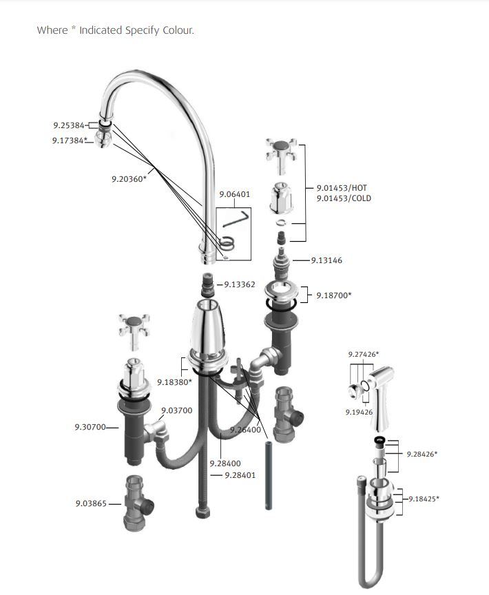 Perrin & Rowe Athenian klassieke 4-gats keukenkraan met handdouche, chroom