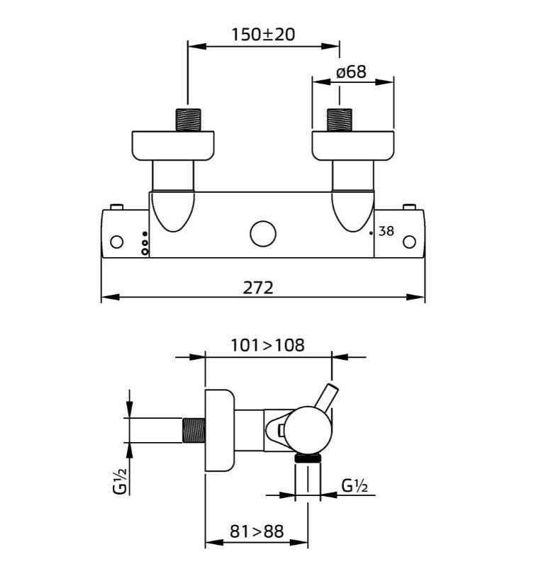 Kiruna EVO thermostaat douchemengkraan 2-greeps titanium zwart PVD