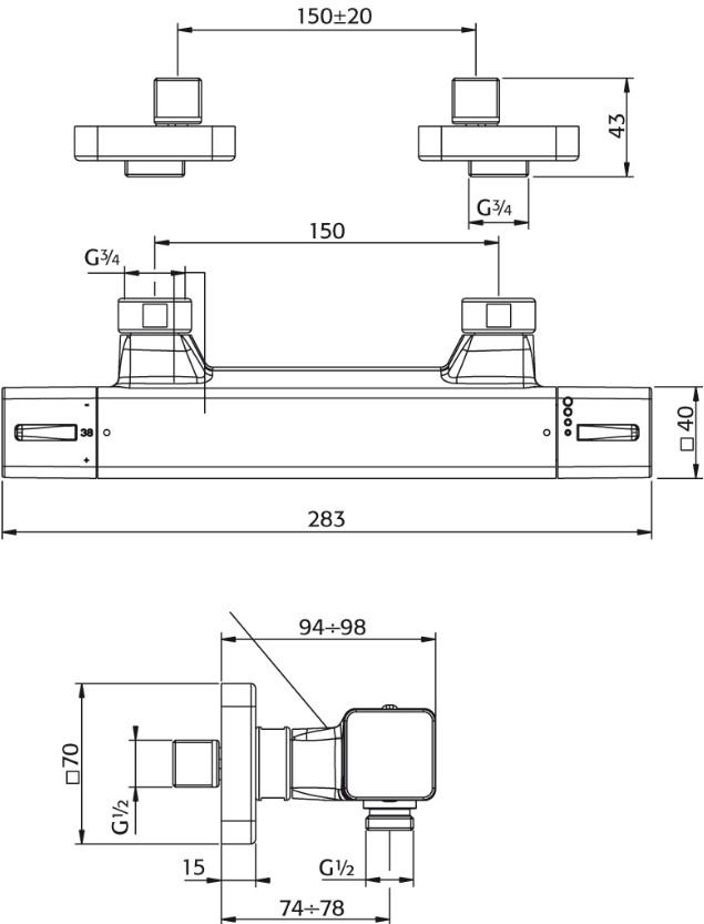Xenz Aragon opbouw vierkant douche thermostaatkraan chroom