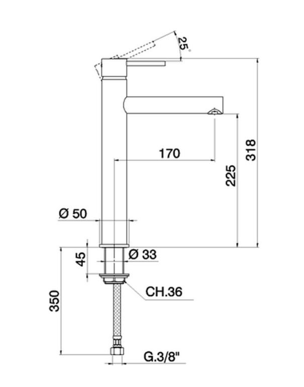 Tratto EVO hoge wastafelmengkraan titanium zwart PVD
