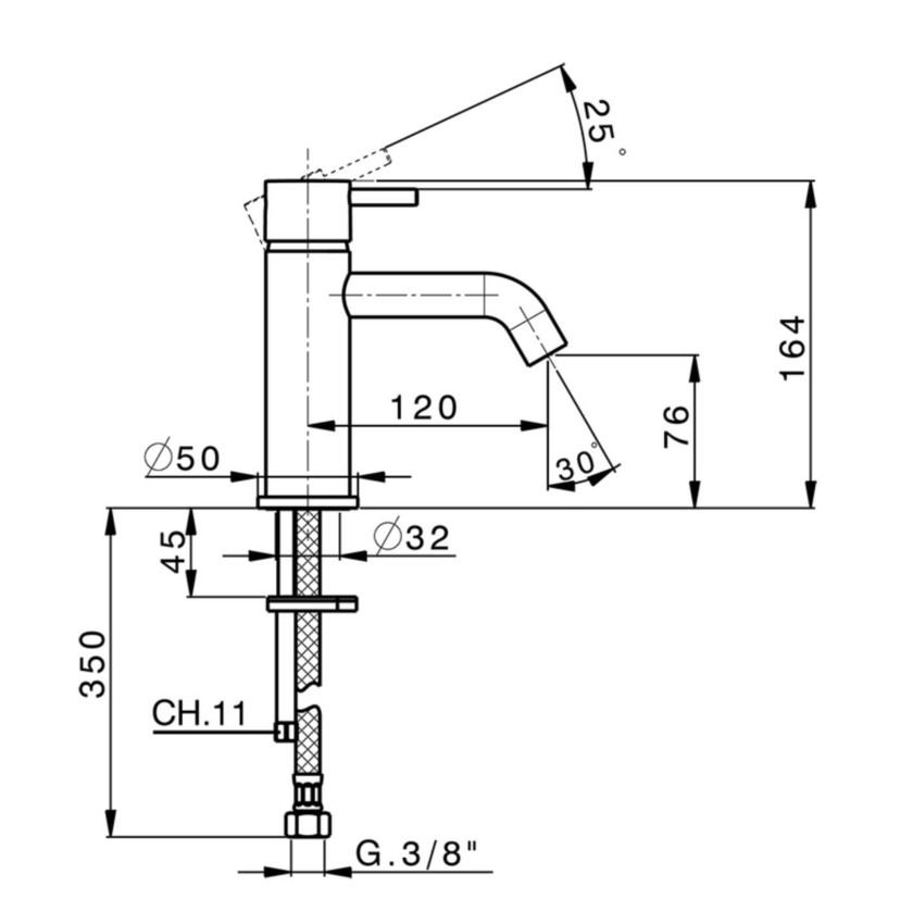 Salenzi Giro 1-gats wastafelkraan geborsteld koper