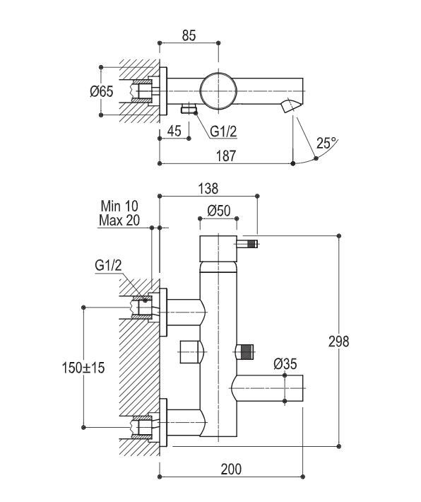 Ritmonio Diametrotrentacinque industriël design massief badmengkraan inox