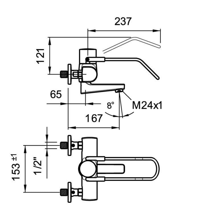 Arwa Clinic M wandmengkraan 167 mm uitloop met ergonomische hendel, chroom