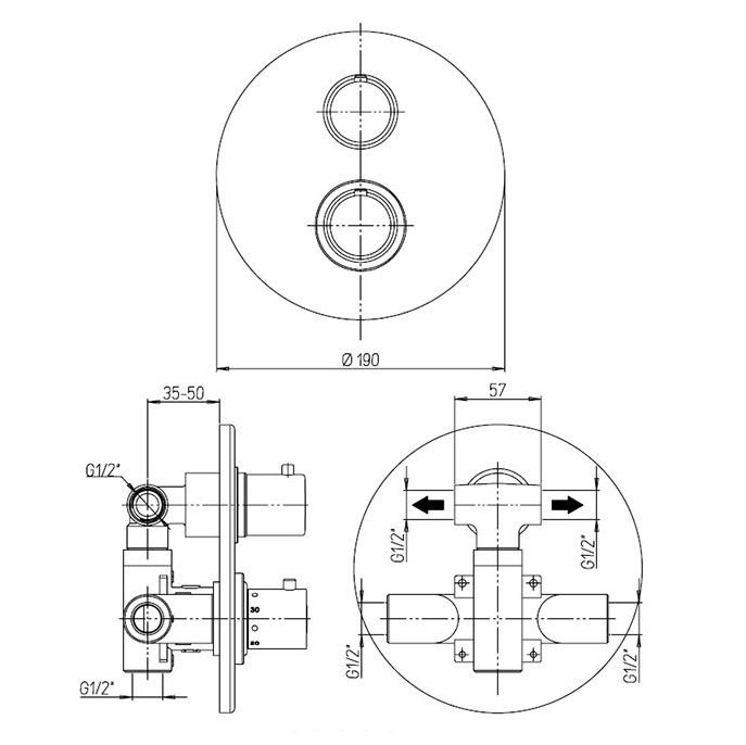 Paini inbouwthermostaat 2-weg inbouw + afbouwdeel chroom