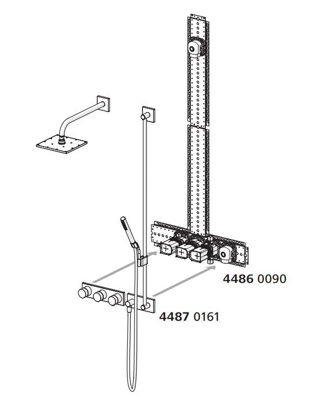 Hansamatrix afbouwdelen doucheset elektronische thermostaat kraan, met Viva hoofddouche met glijstang 110cm chroom