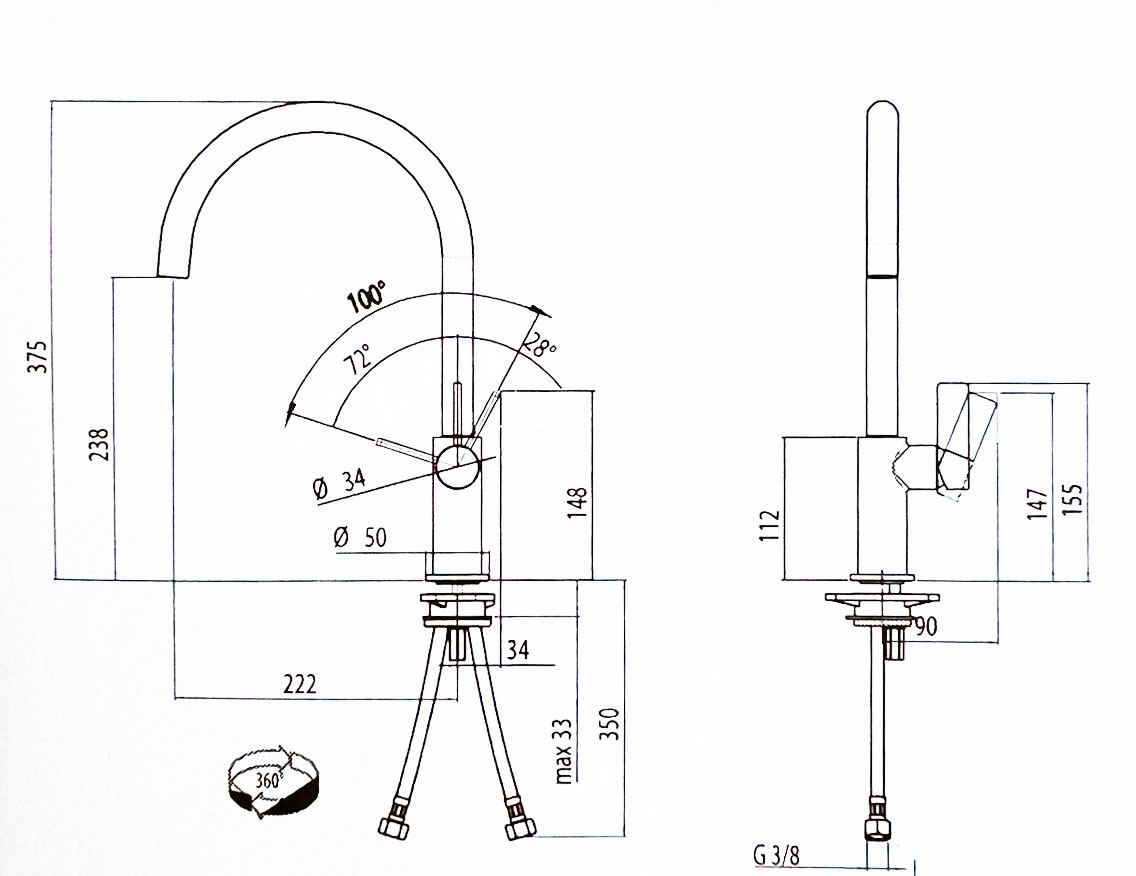 Nobili Slim keukenmengkraan mat zwart met chroom