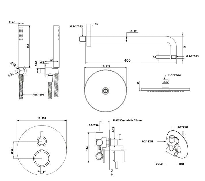Bongio Squadra inbouw thermostaat doucheset 2-weg mat zwart