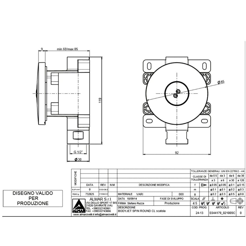 Hotbath Mate M179 twist massage inbouw bodyjet rond, geborsteld nikkel