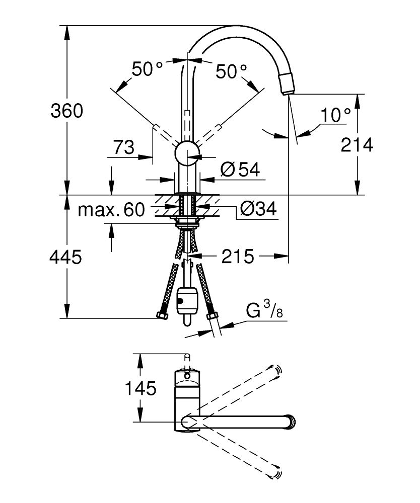 GROHE Minta keukenkraan C-uitloop met uittrekbare mousseur chroom
