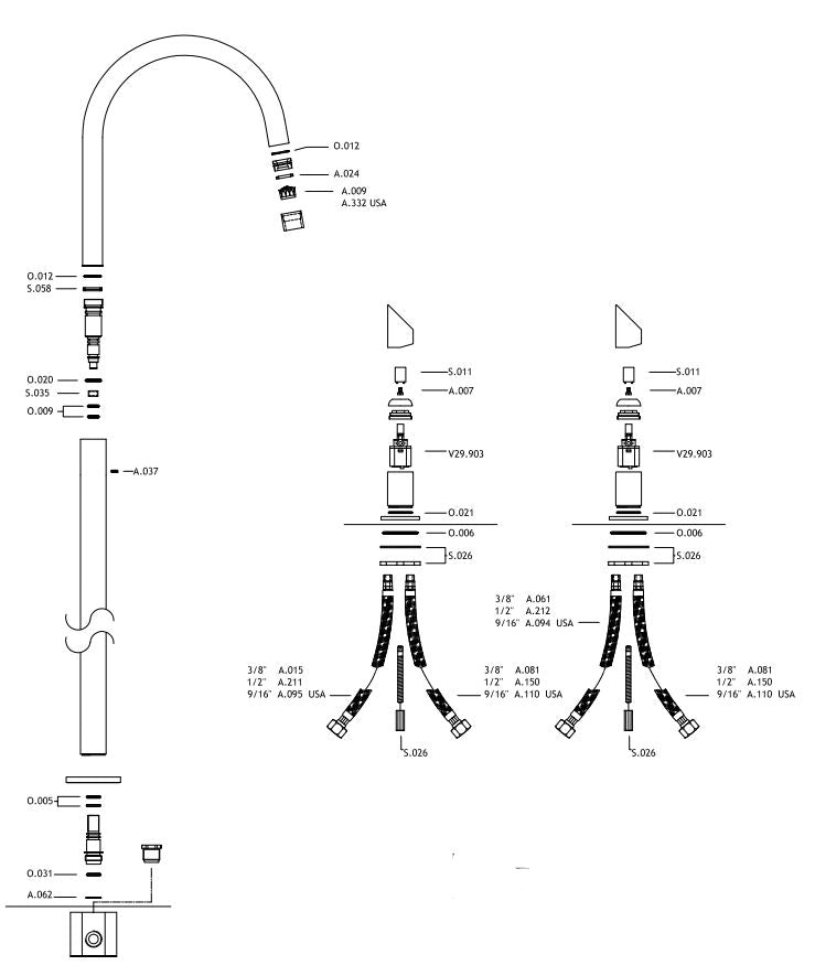 MGS CB12 / CB218 vrijstaande vloer gemonteerd wastafelkraan RVS