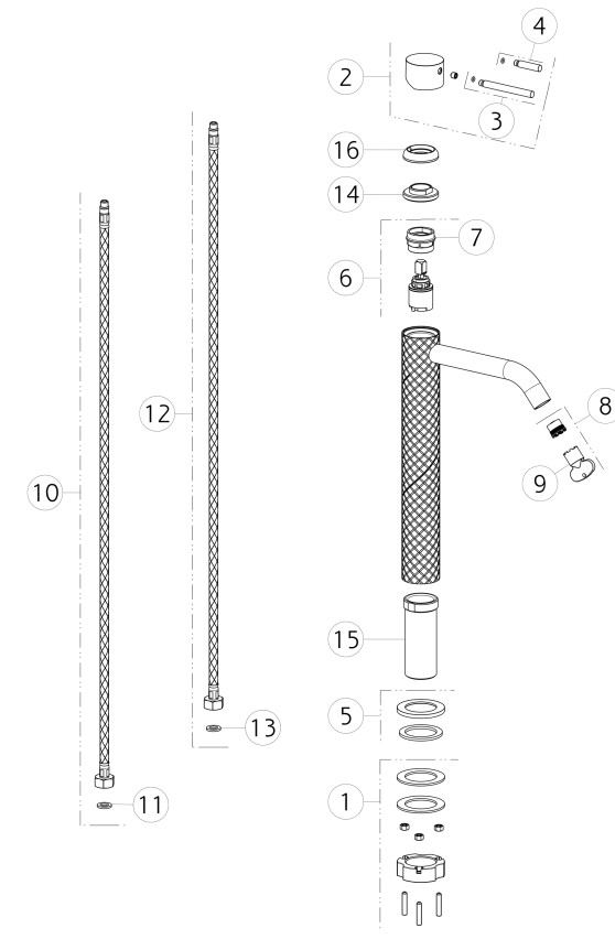 Gessi Intreccio hoge wastafelkraan geborsteld messing PVD