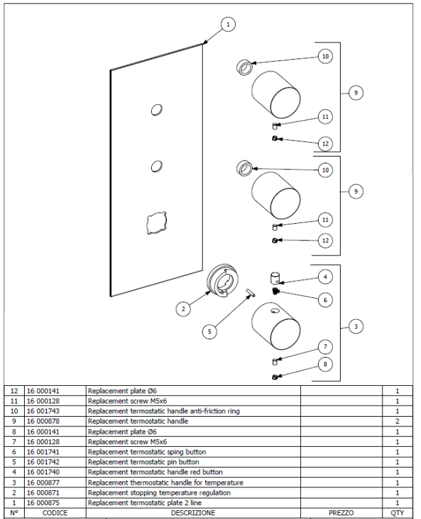 Plieger Napoli douchekraan inbouw thermostatisch afbouwdeel met 2-stopkranen, RVS