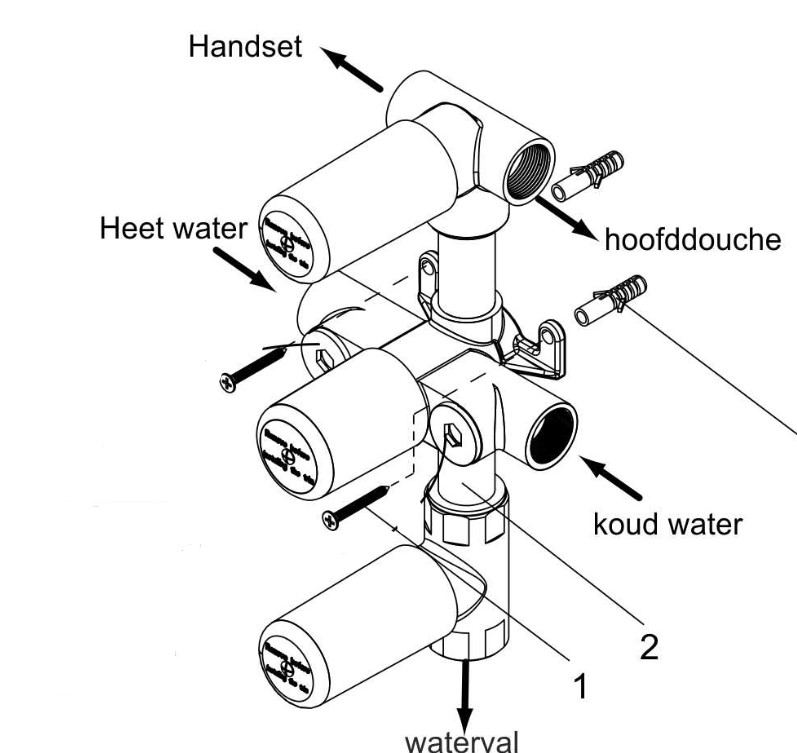 Wiesbaden Caral inbouwthermostaat 3-weg stop omstel met inbouwdeel chroom