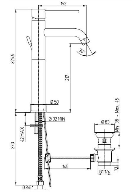 Paini Cox Small highriser waskomkraan chroom