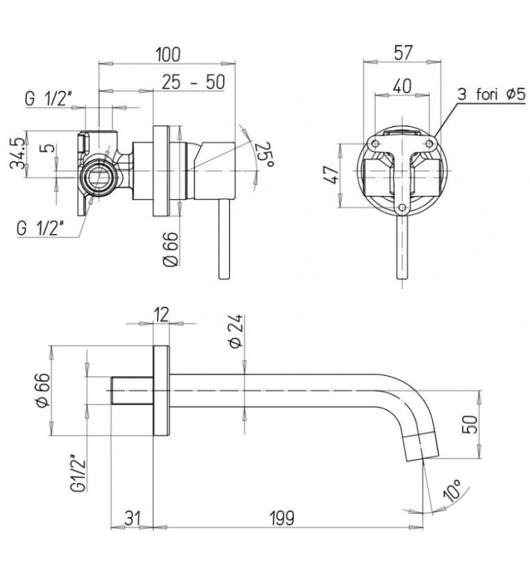 Paini Cox Small 2-gats wand wastafelmengkraan chroom