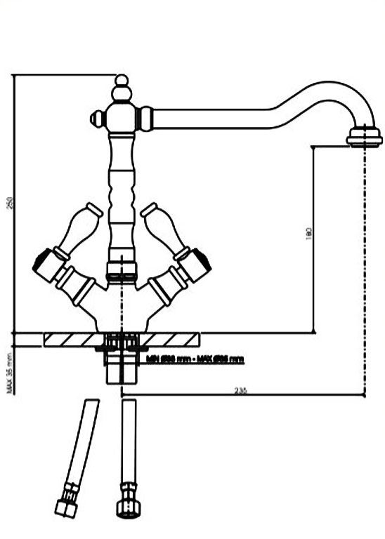 Olympia 2-greeps nostalgische keukenmengkraan Engels goud