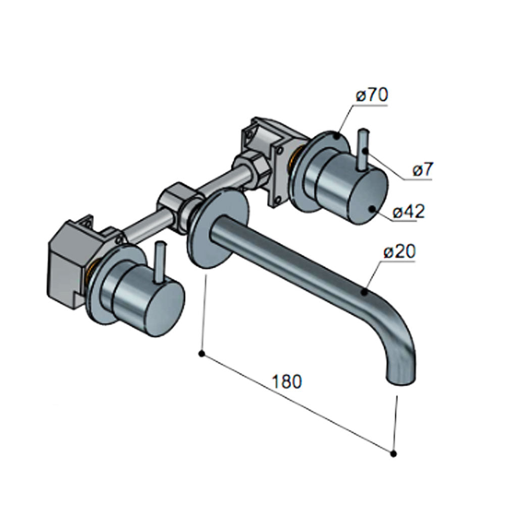 Hotbath Cobber CB005TEXT18 inbouw 3 gats wastafelkraan afbouwdeel 18 cm chroom