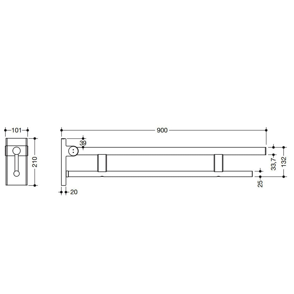 Hewi Systeem 900 Duo design opklapbare steun RVS