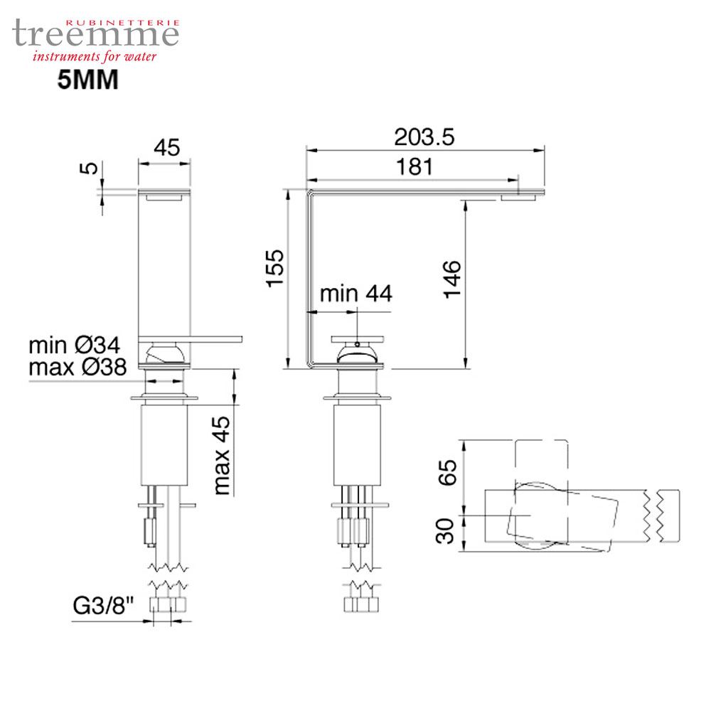 Treemme 5mm 2818 1-gats design wastafelkraan RVS