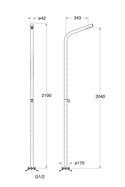 Cristina Wellness Inox vrijstaande design douche kolom voor binnen en buiten, RVS