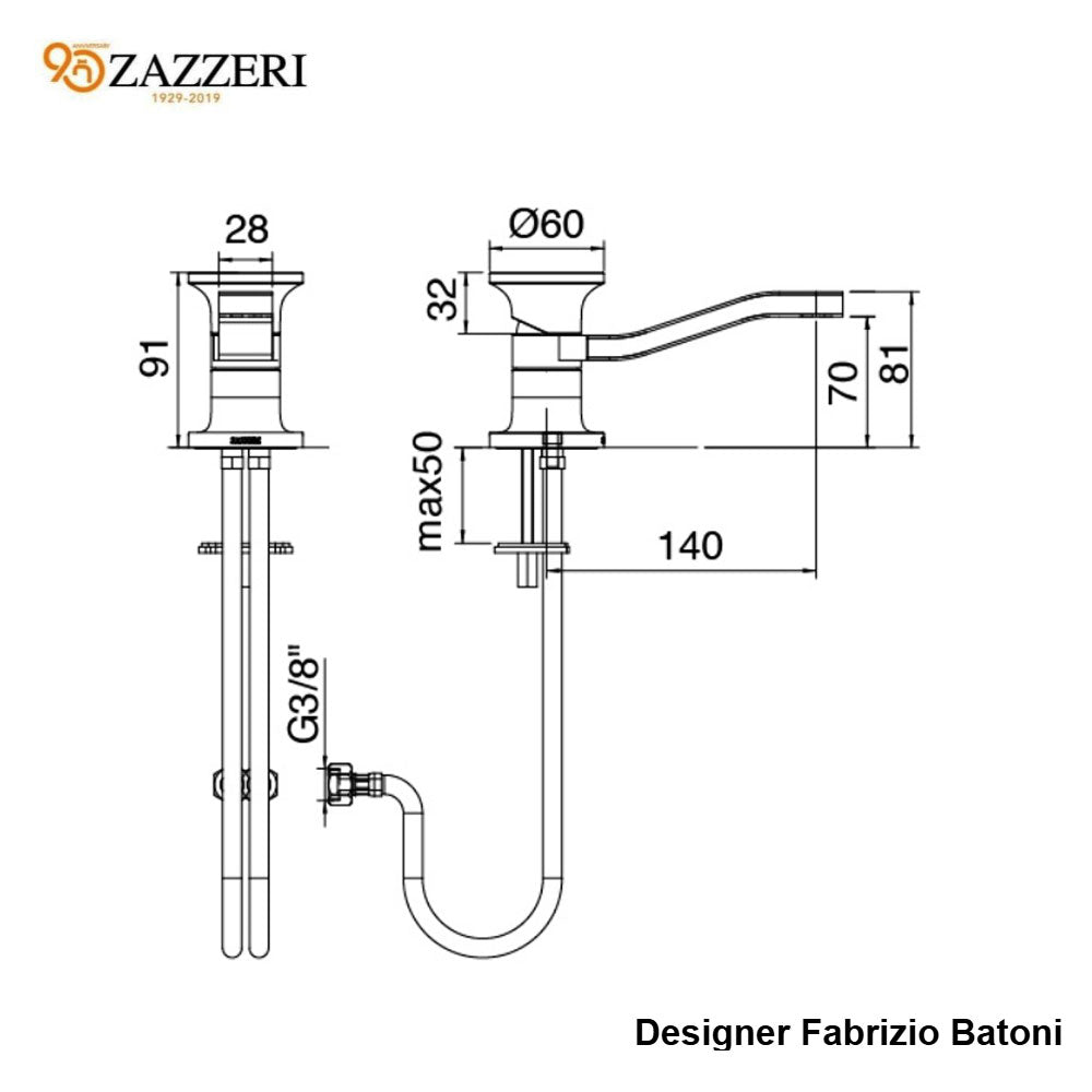 Zazzeri JK21 Mono design wastafelmengkraan koperbrons PVD