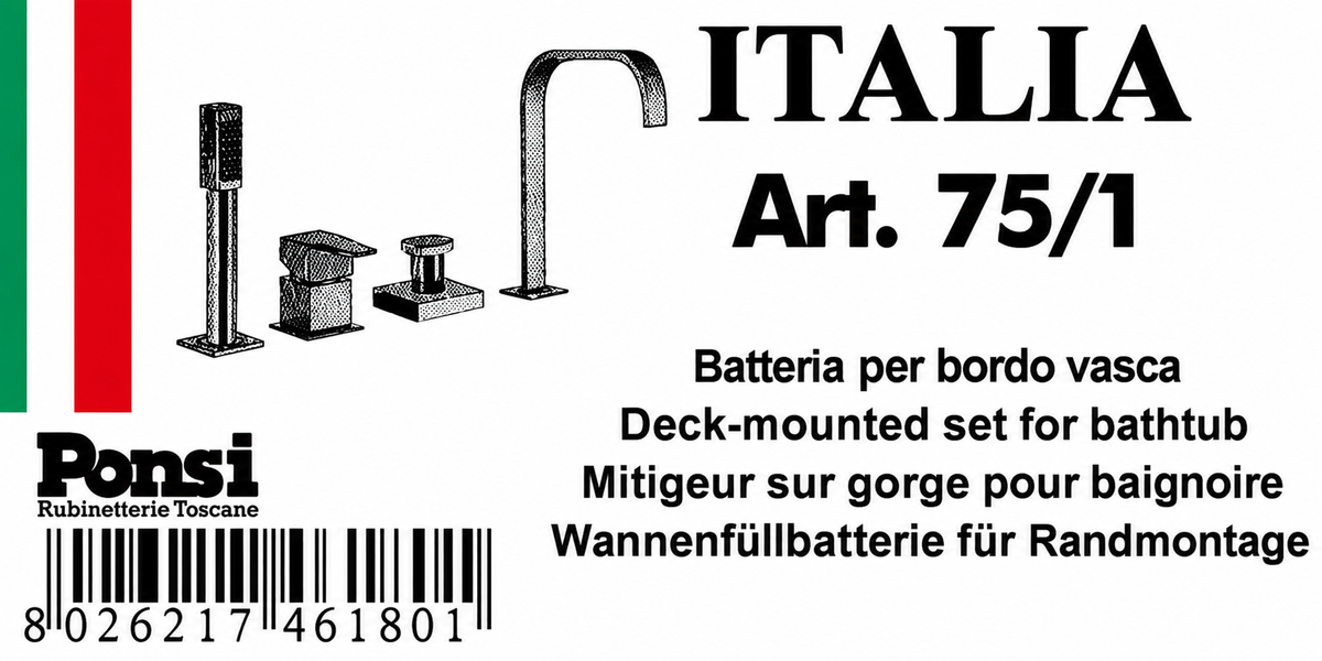 Ponsi Italia 4-gats Italiaans design badrand mengkraan combinatie met omstel en handdoucheset Chroom