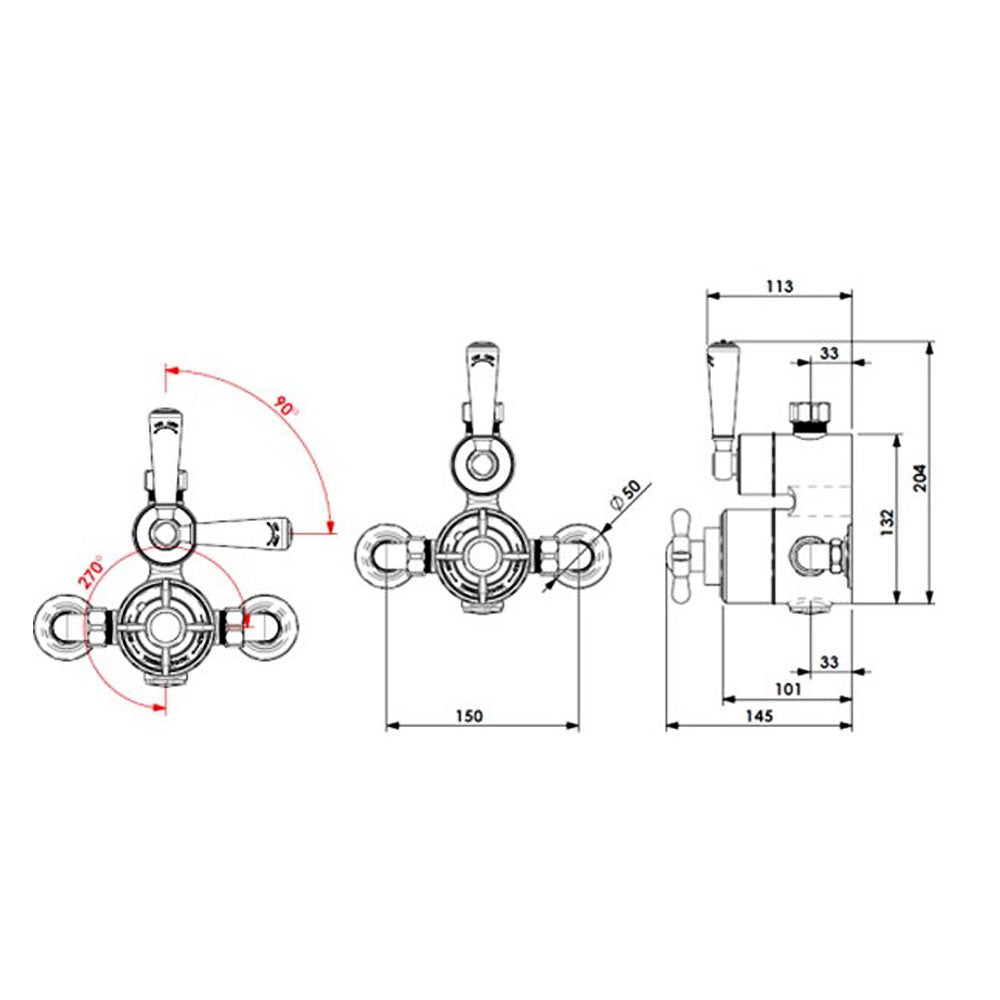Windsor & Co klassieke losse opbouw thermostaatkraan met één weg, gepolijst messing (living color)