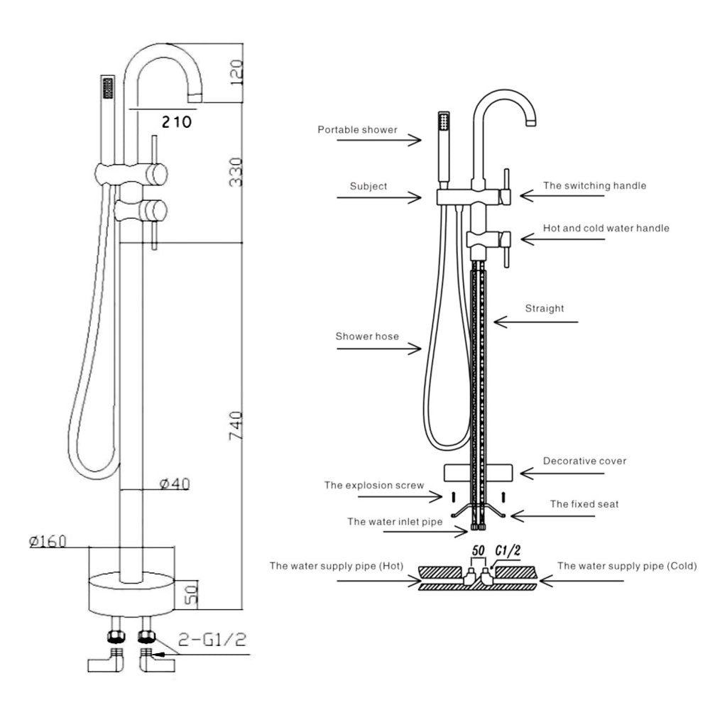 Luca Sanitair Vasca vrijstaande badmengkraan met ronde uitloop, Chroom