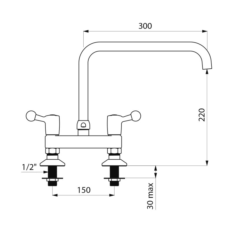 Delabie tweegats professionele keukenmengkraan op blad chroom