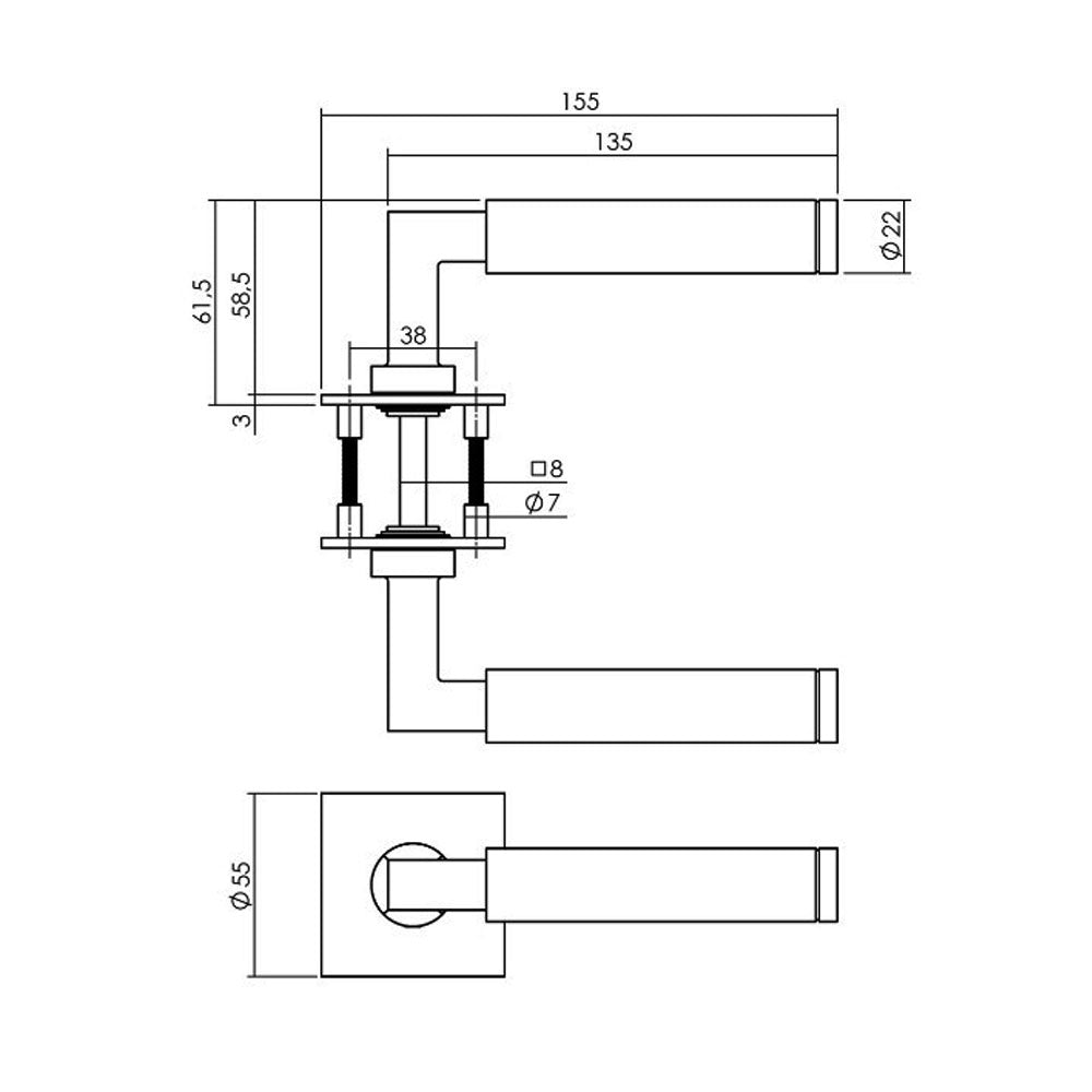 9 sets Intersteel Baustil deurkrukken op vierkant magneet rozet verdekt, RVS