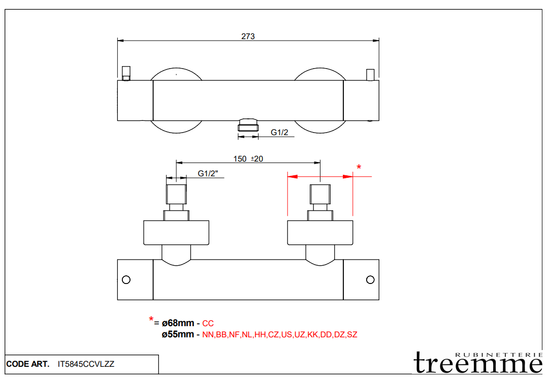 Treemme UP opbouw douchethermostaat geborsteld, kleur mat brons ruwe textuur