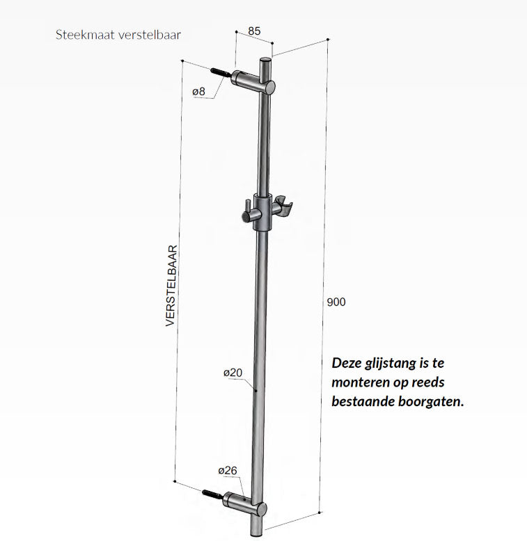 Hotbath Mate M311 glijstang rond model, chroom