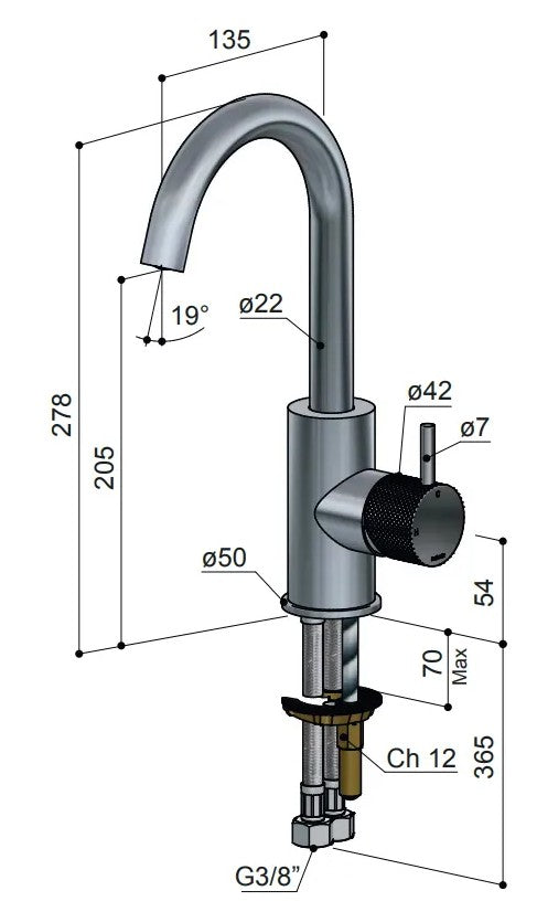 Hotbath Cobber X wastafelkraan met draaibare uitloop geborsteld messing PVD
