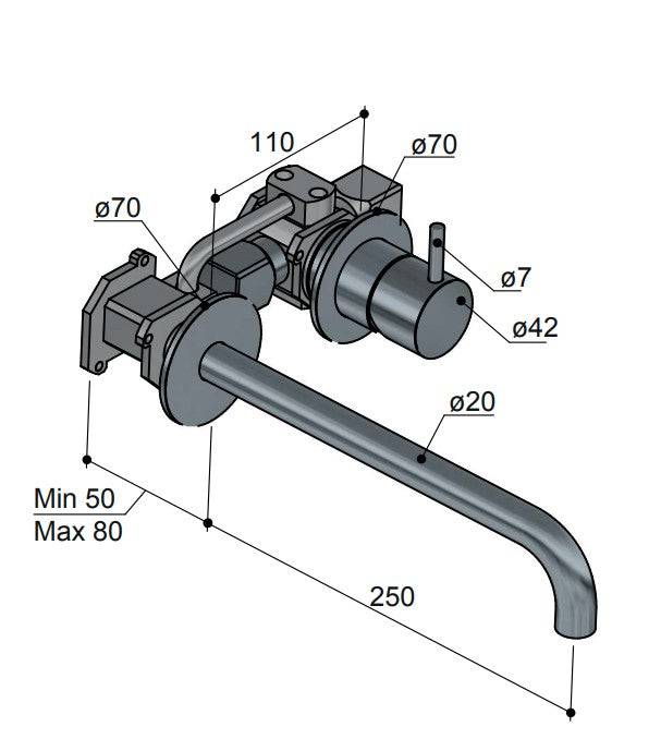 Hotbath Cobber CB005EXT wastafelmengkraan afbouwdeel met 25 cm uitloop, Chroom