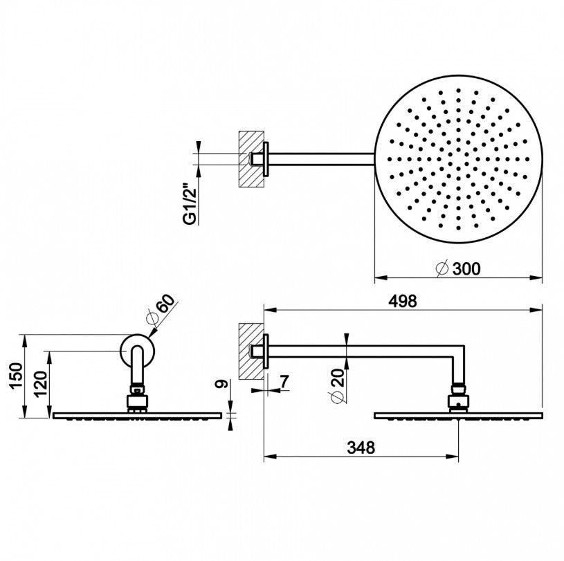Gessi Emporio Shower hoofddouche 300 mm met wandbevestiging, chroom