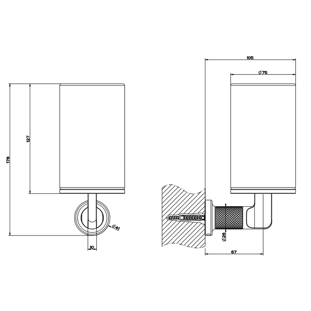 Gessi Inciso wandgemonteerde houder met vaste beker wit, geborsteld messing PVD