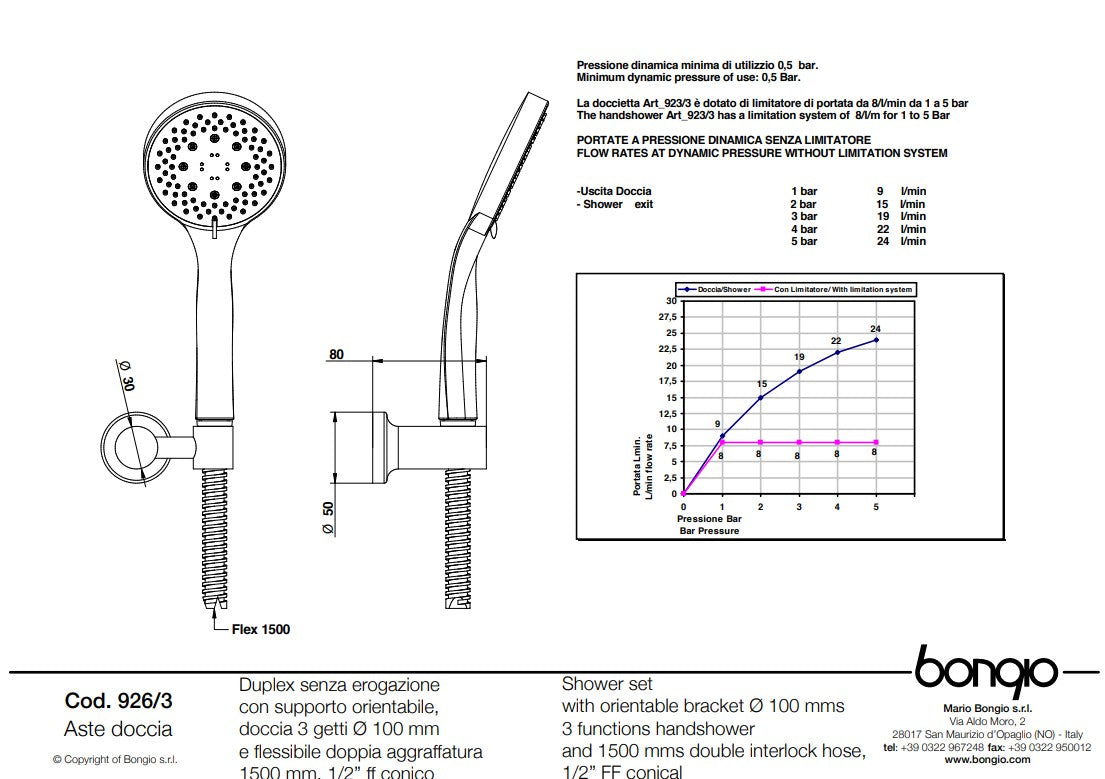 Bongio Wellness Handdouche Set – 3 Functies met Doucheslang en Wanduitlaat, chroom