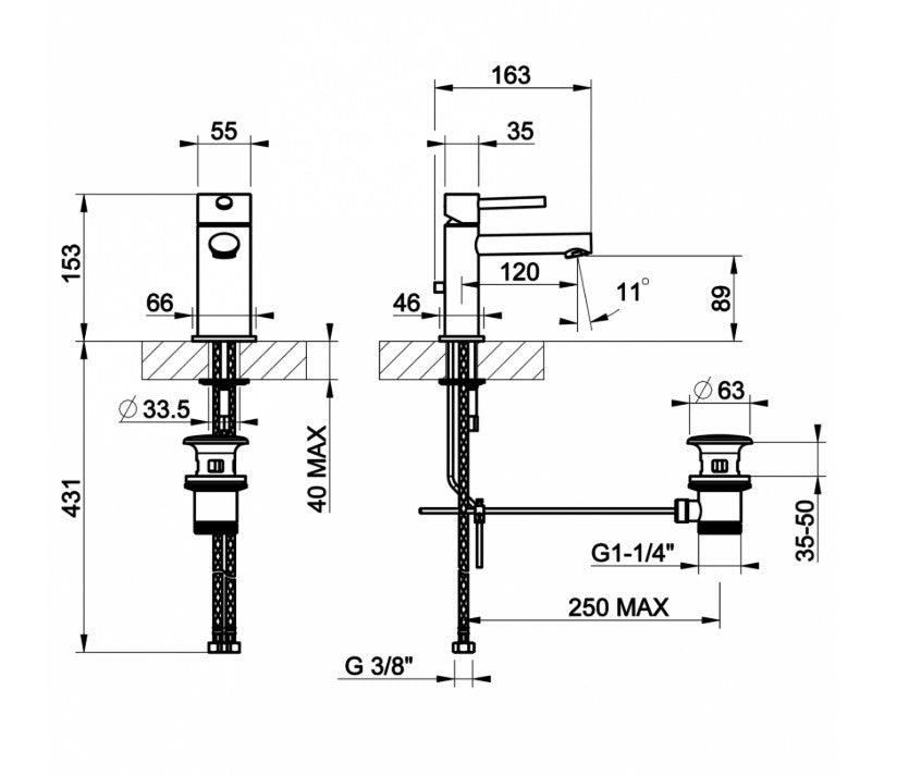 Gessi Ovale ééngreeps wastafelmengkraan, met 1 1/4 waste, 120 mm uitloop, Chroom
