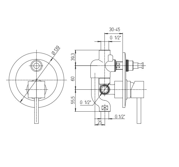 Paini Axia inbouw douche/badkraan met omstel chroom