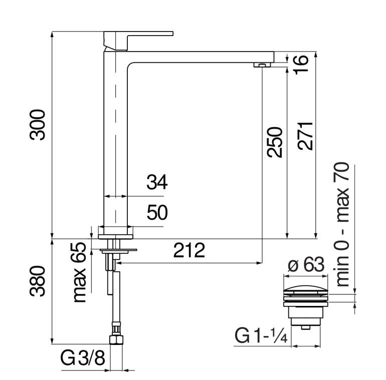 Nobili UP ééngreeps hoge wastafelkraan incl. klik waste chroom
